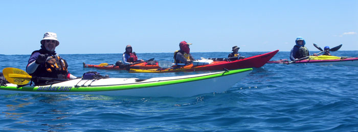 Pel, Steve, Dave, Jim and Judy ready to paddle back to the mainland
